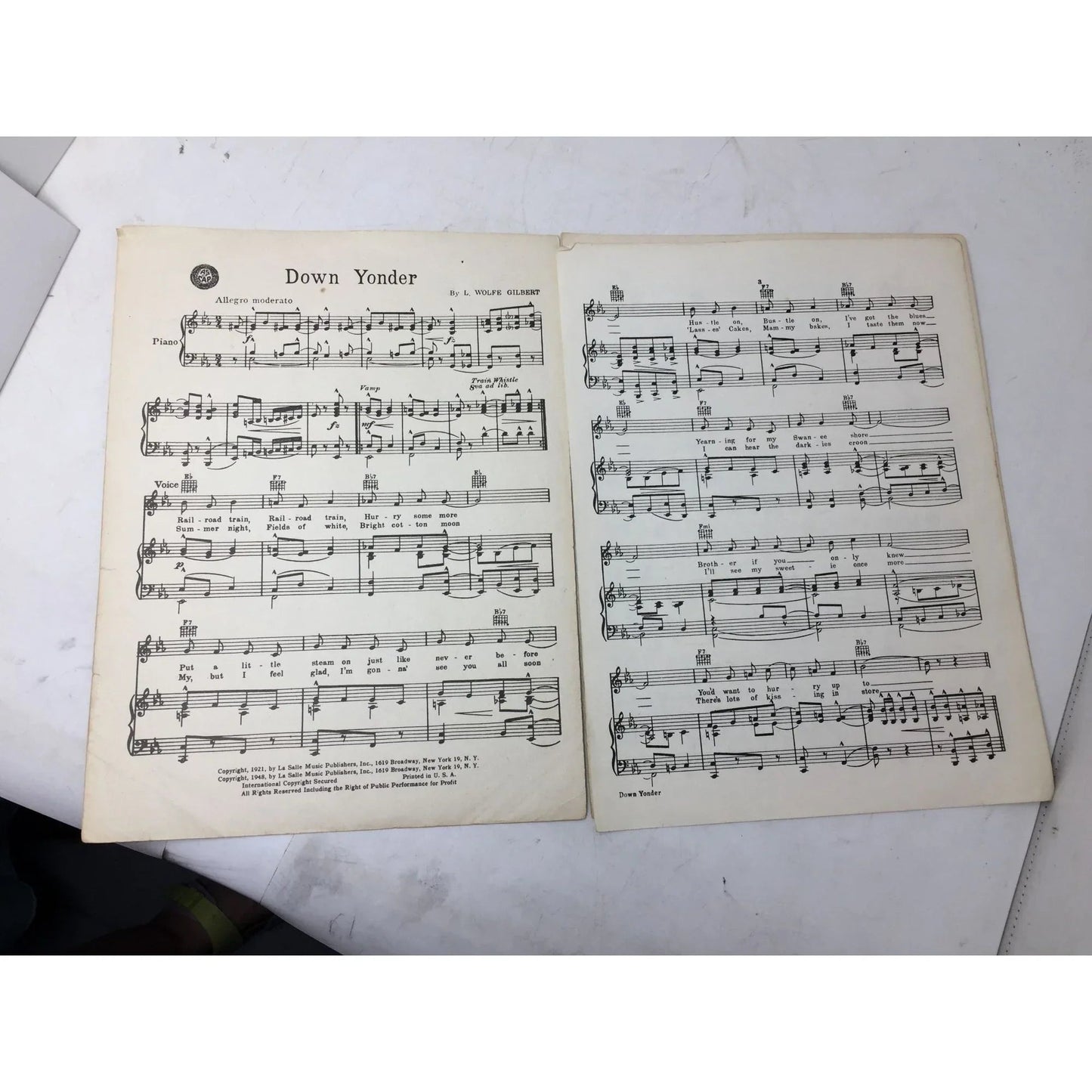 Vintage Sheet Music ''Down Yonder'' L Wolfe Gilbert - A+ Stuff - sheet music - A+ Stuff