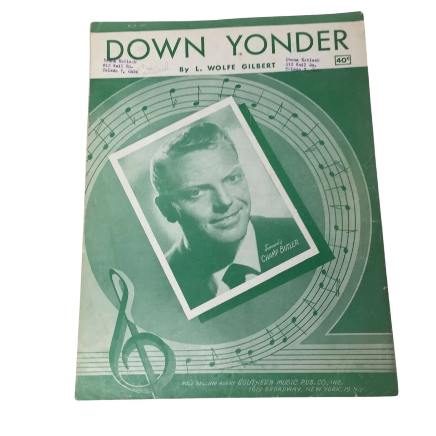 Vintage Sheet Music ''Down Yonder'' L Wolfe Gilbert - A+ Stuff - sheet music - A+ Stuff