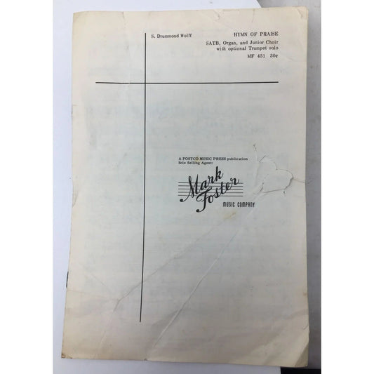 Vintage sheet music for "Hymn of Praise" by S. Drummond Wolff - A+ Stuff - SHEET MUSIC - A+ Stuff