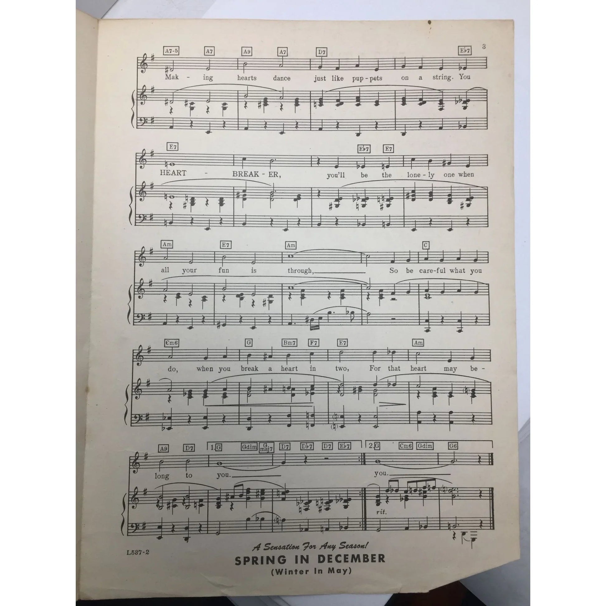 Vintage Sheet Music ''Heartbreaker'' by Morty Berk, Frank Capano, Max C Freedman - A+ Stuff - SHEET MUSIC - A+ Stuff