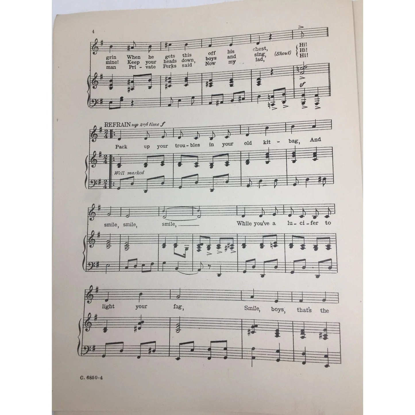 Vintage Sheet music - ''Pack up your troubles in your old kit bag'' - A+ Stuff - SHEET MUSIC - A+ Stuff