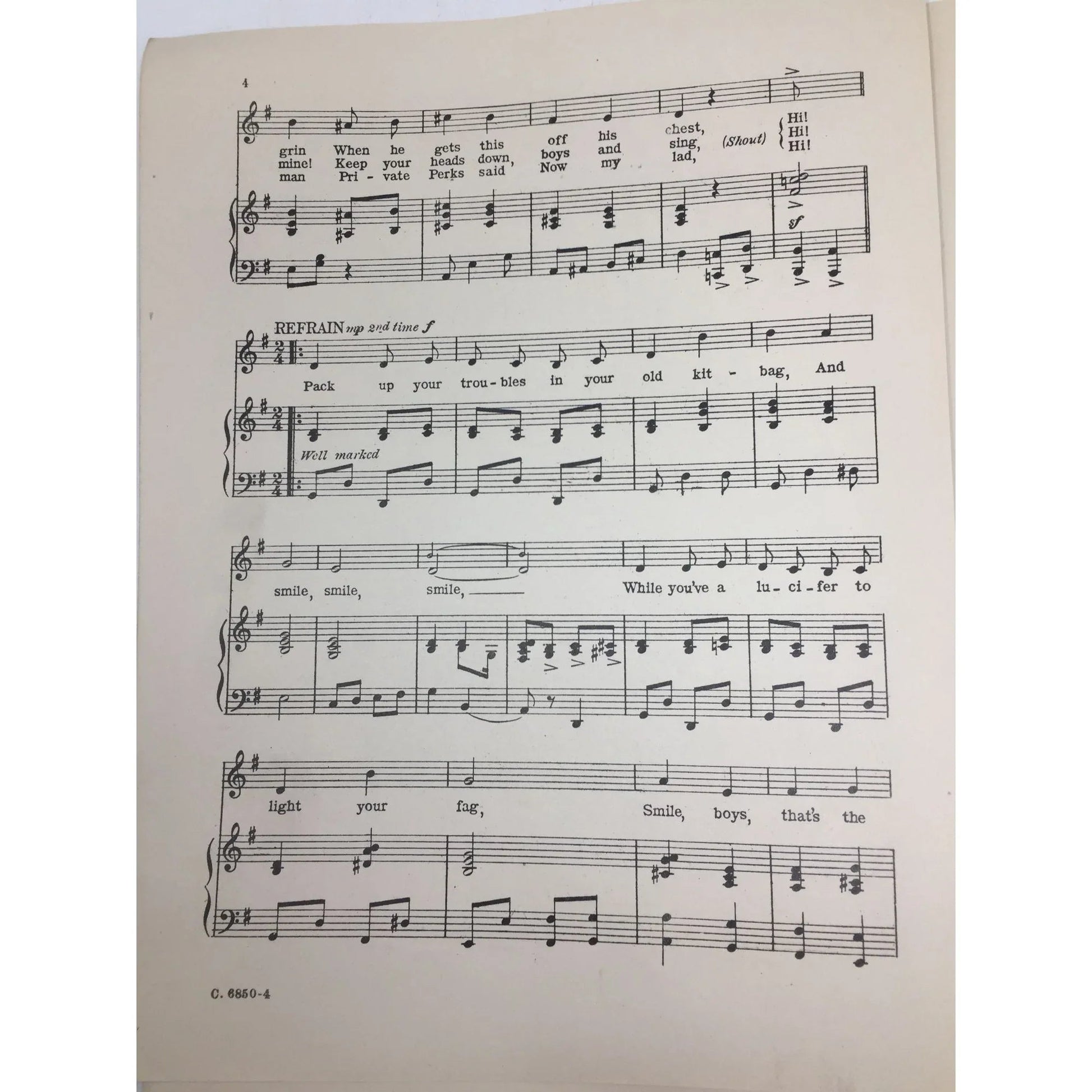 Vintage Sheet music - ''Pack up your troubles in your old kit bag'' - A+ Stuff - SHEET MUSIC - A+ Stuff