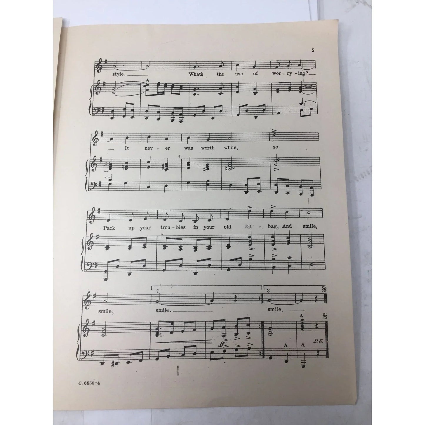 Vintage Sheet music - ''Pack up your troubles in your old kit bag'' - A+ Stuff - SHEET MUSIC - A+ Stuff