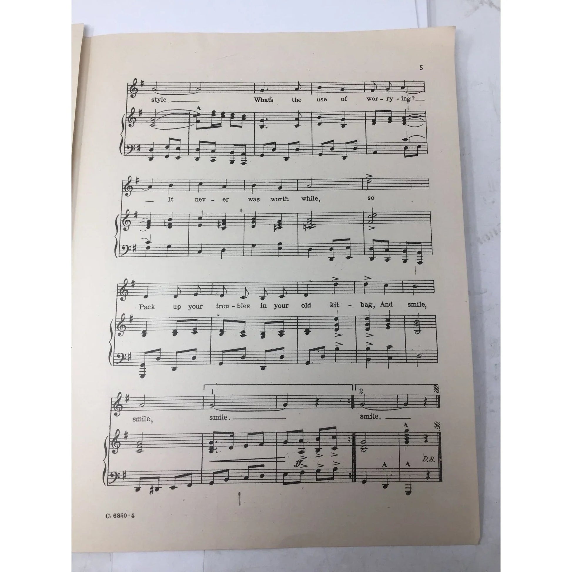 Vintage Sheet music - ''Pack up your troubles in your old kit bag'' - A+ Stuff - SHEET MUSIC - A+ Stuff