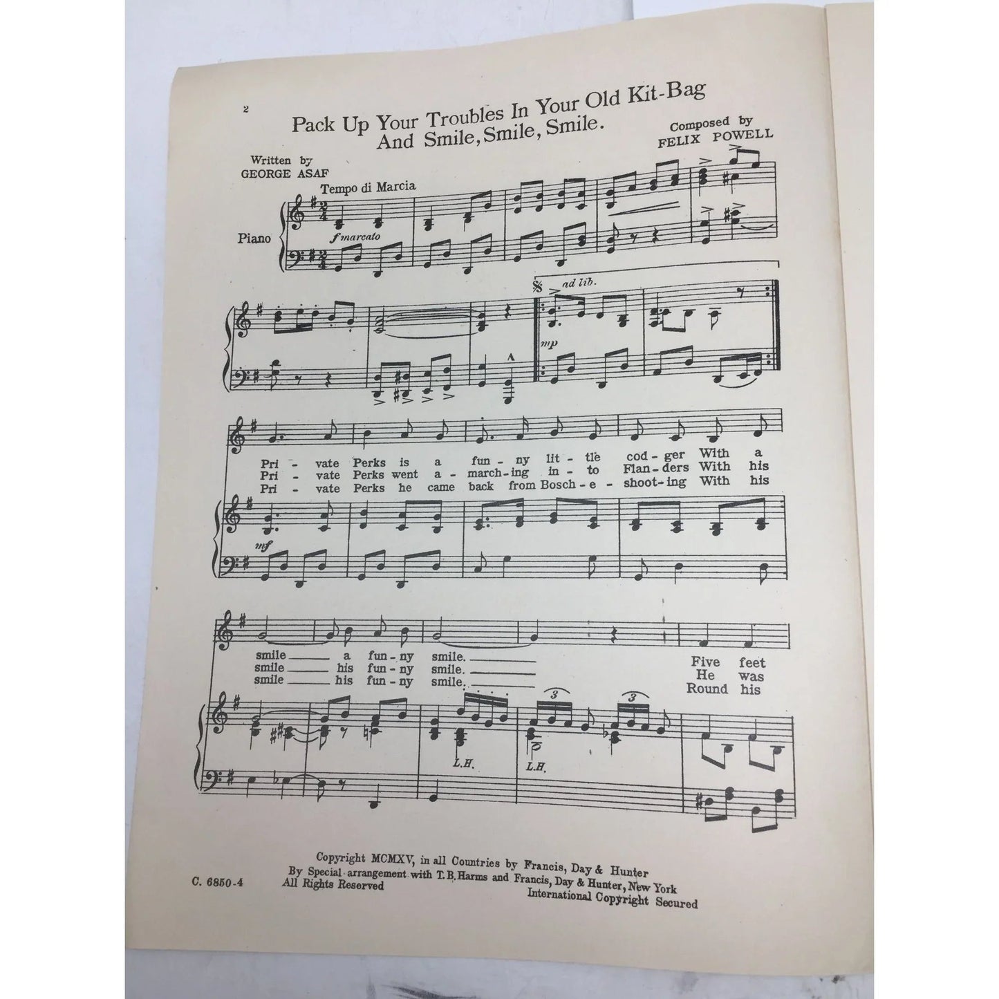 Vintage Sheet music - ''Pack up your troubles in your old kit bag'' - A+ Stuff - SHEET MUSIC - A+ Stuff