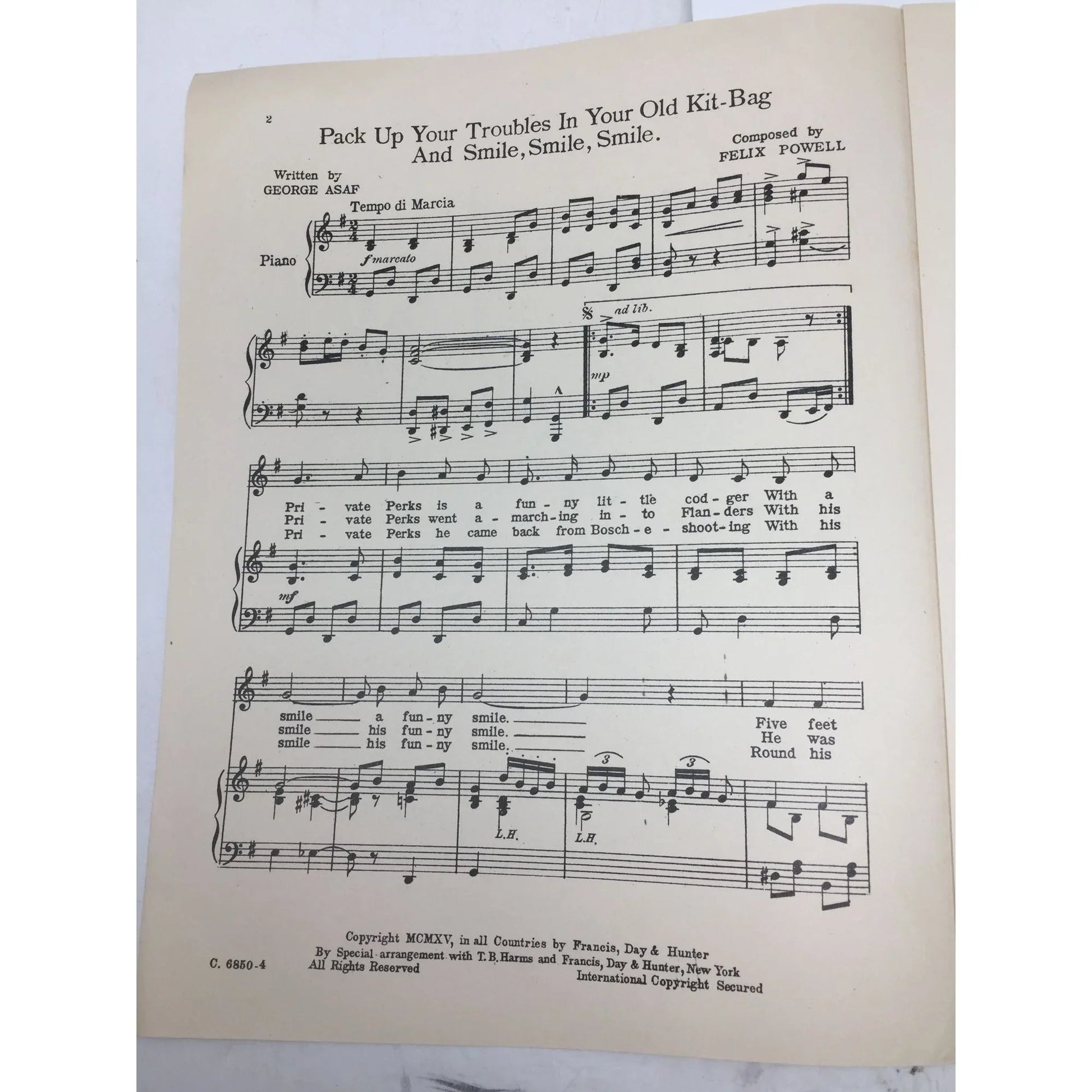 Vintage Sheet music - ''Pack up your troubles in your old kit bag'' - A+ Stuff - SHEET MUSIC - A+ Stuff