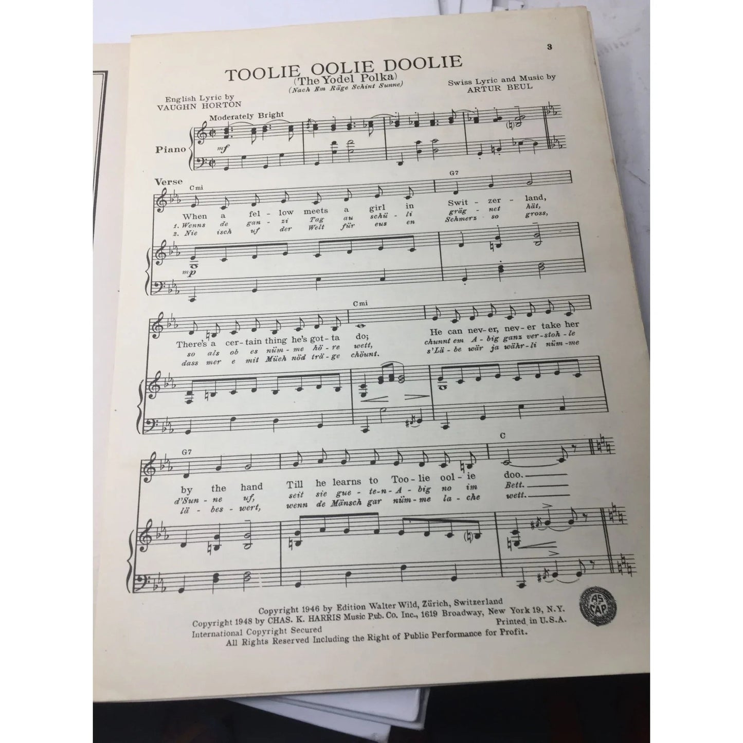 Vintage Sheet Music - ''Toolie Oolie Doolie'' (The Yodel Polka) - A+ Stuff - SHEET MUSIC - A+ Stuff