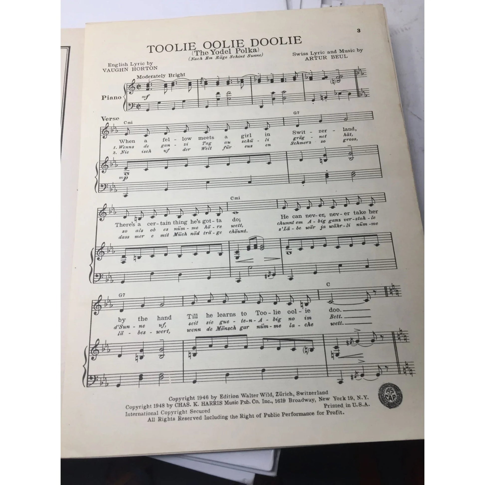 Vintage Sheet Music - ''Toolie Oolie Doolie'' (The Yodel Polka) - A+ Stuff - SHEET MUSIC - A+ Stuff