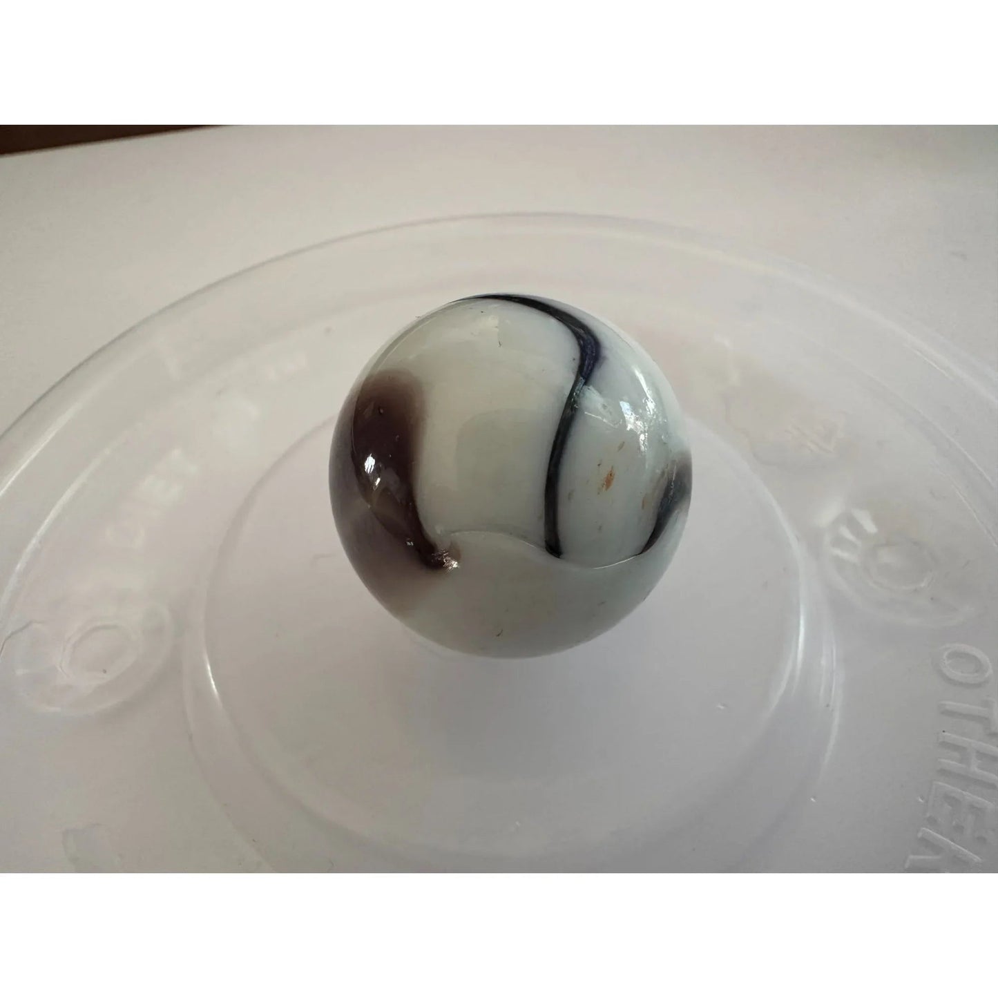 Vintage Shiny White Large Glass Shooter Marbles (3) With Brown Swirls - A+ Stuff - Collectibles - A+ Stuff