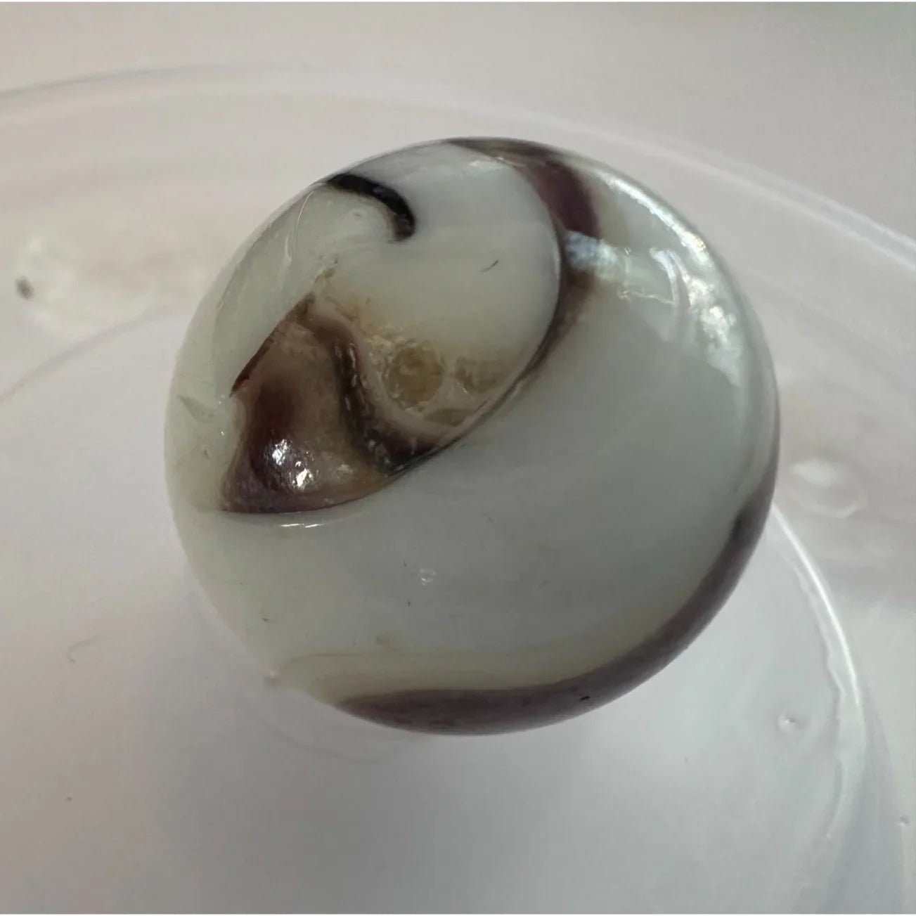 Vintage Shiny White Large Glass Shooter Marbles (3) With Brown Swirls - A+ Stuff - Collectibles - A+ Stuff