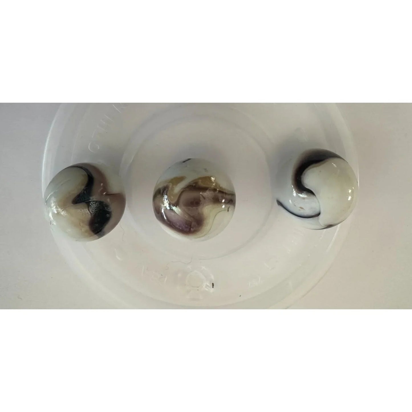 Vintage Shiny White Large Glass Shooter Marbles (3) With Brown Swirls - A+ Stuff - Collectibles - A+ Stuff