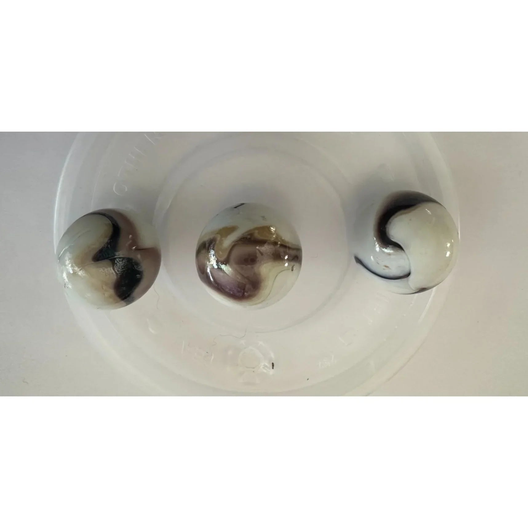 Vintage Shiny White Large Glass Shooter Marbles (3) With Brown Swirls - A+ Stuff - Collectibles - A+ Stuff
