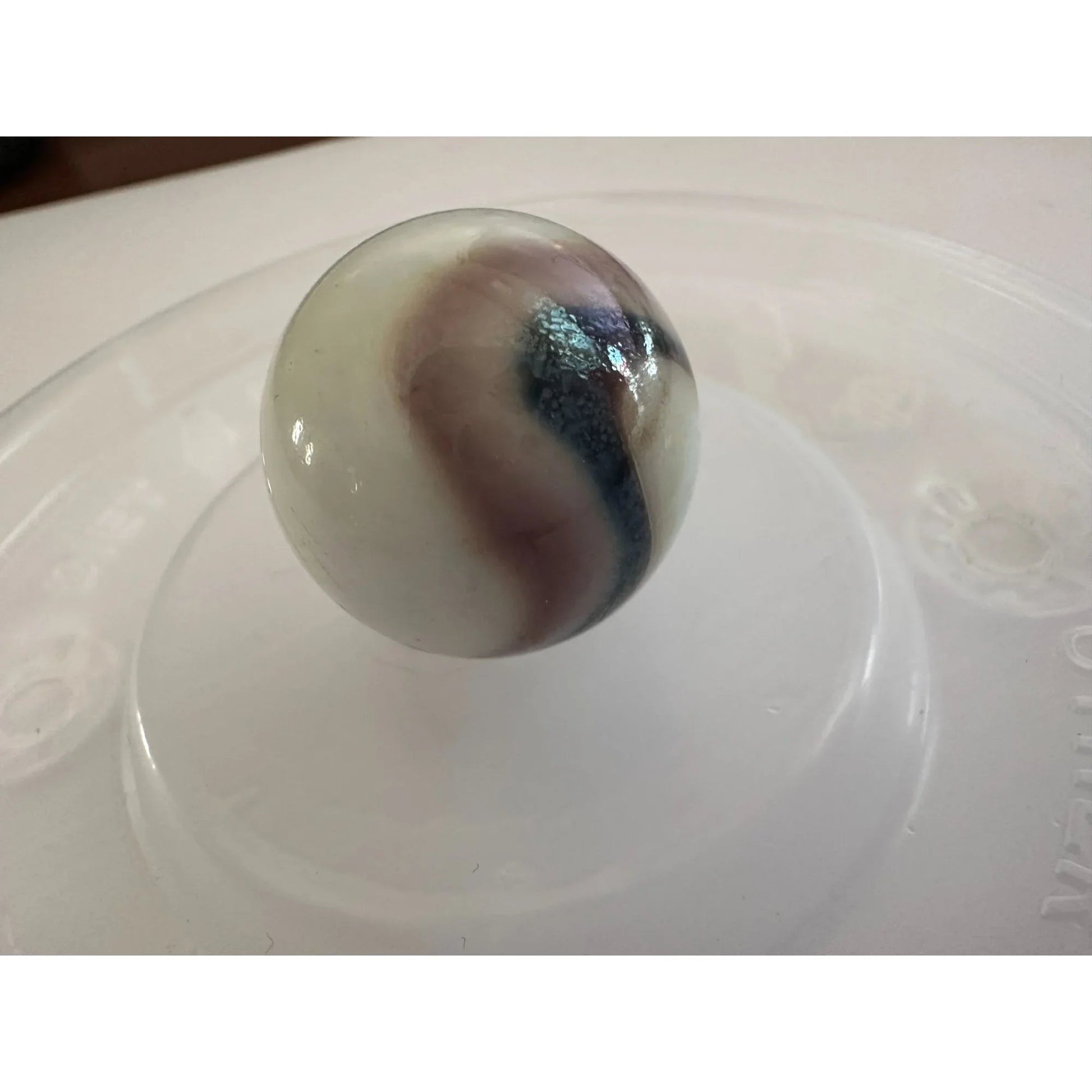 Vintage Shiny White Large Glass Shooter Marbles (3) With Brown Swirls - A+ Stuff - Collectibles - A+ Stuff