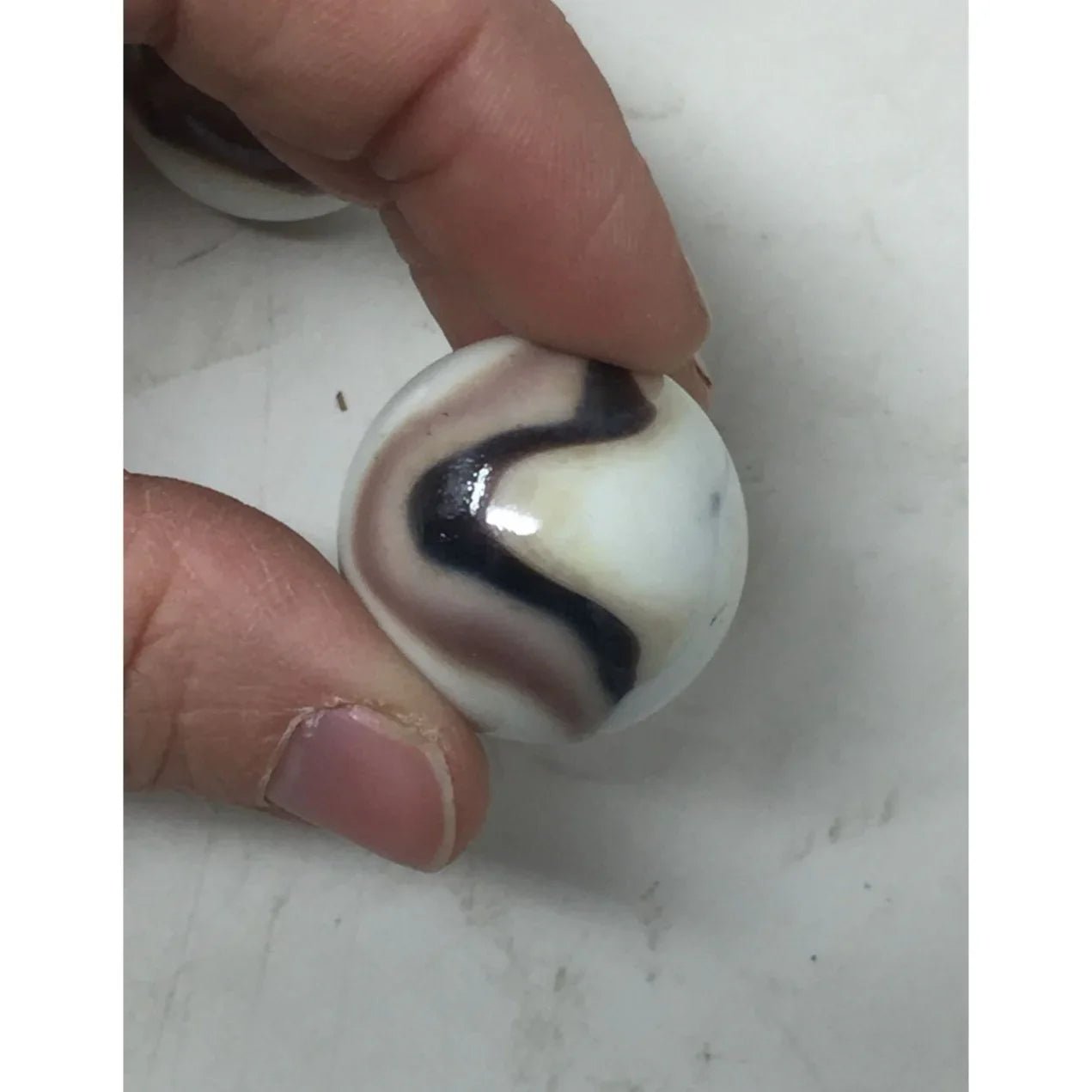 Vintage Shiny White Large Glass Shooter Marbles (3) With Brown Swirls - A+ Stuff - Collectibles - A+ Stuff