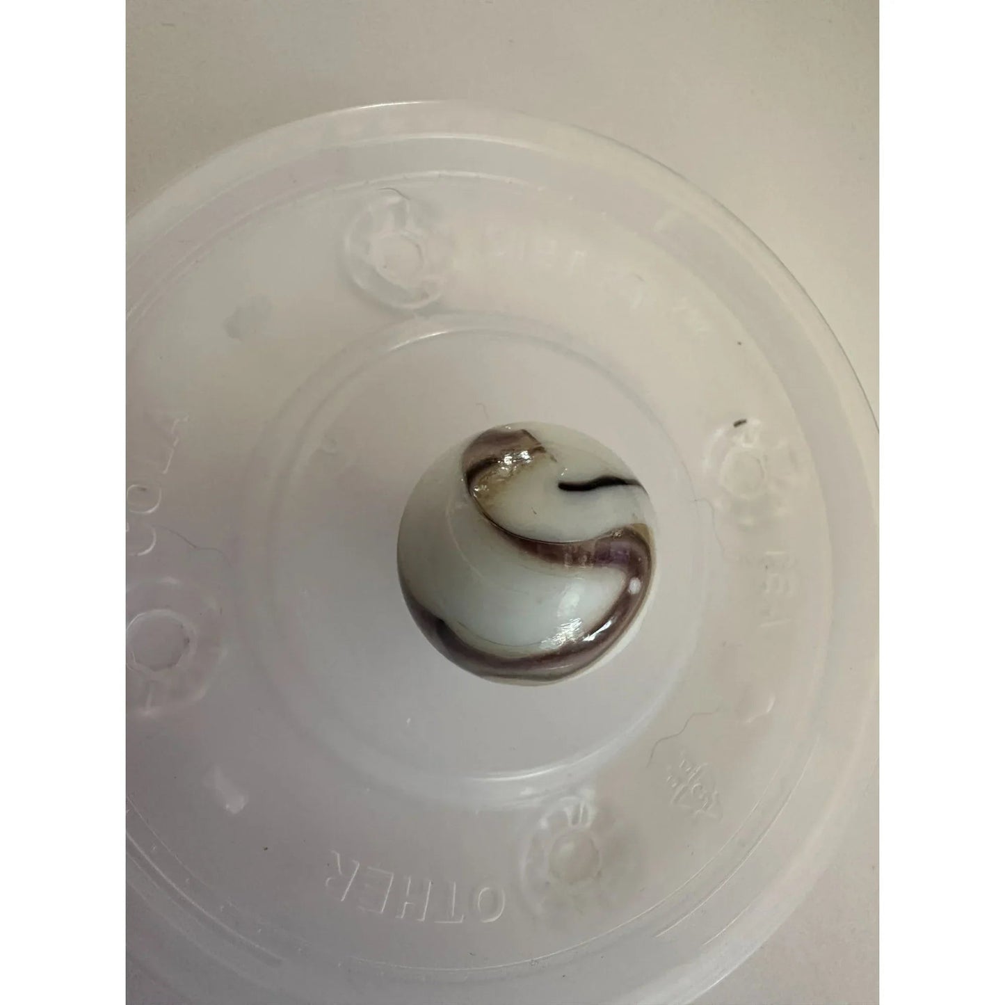 Vintage Shiny White Large Glass Shooter Marbles (3) With Brown Swirls - A+ Stuff - Collectibles - A+ Stuff