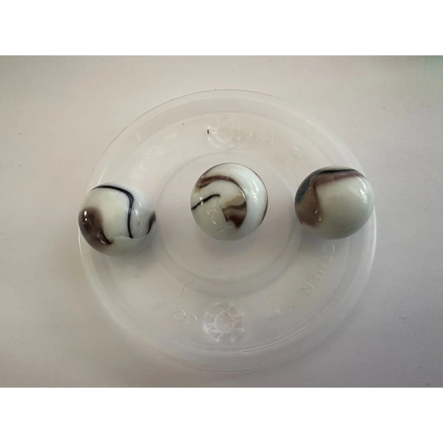 Vintage Shiny White Large Glass Shooter Marbles (3) With Brown Swirls - A+ Stuff - Collectibles - A+ Stuff