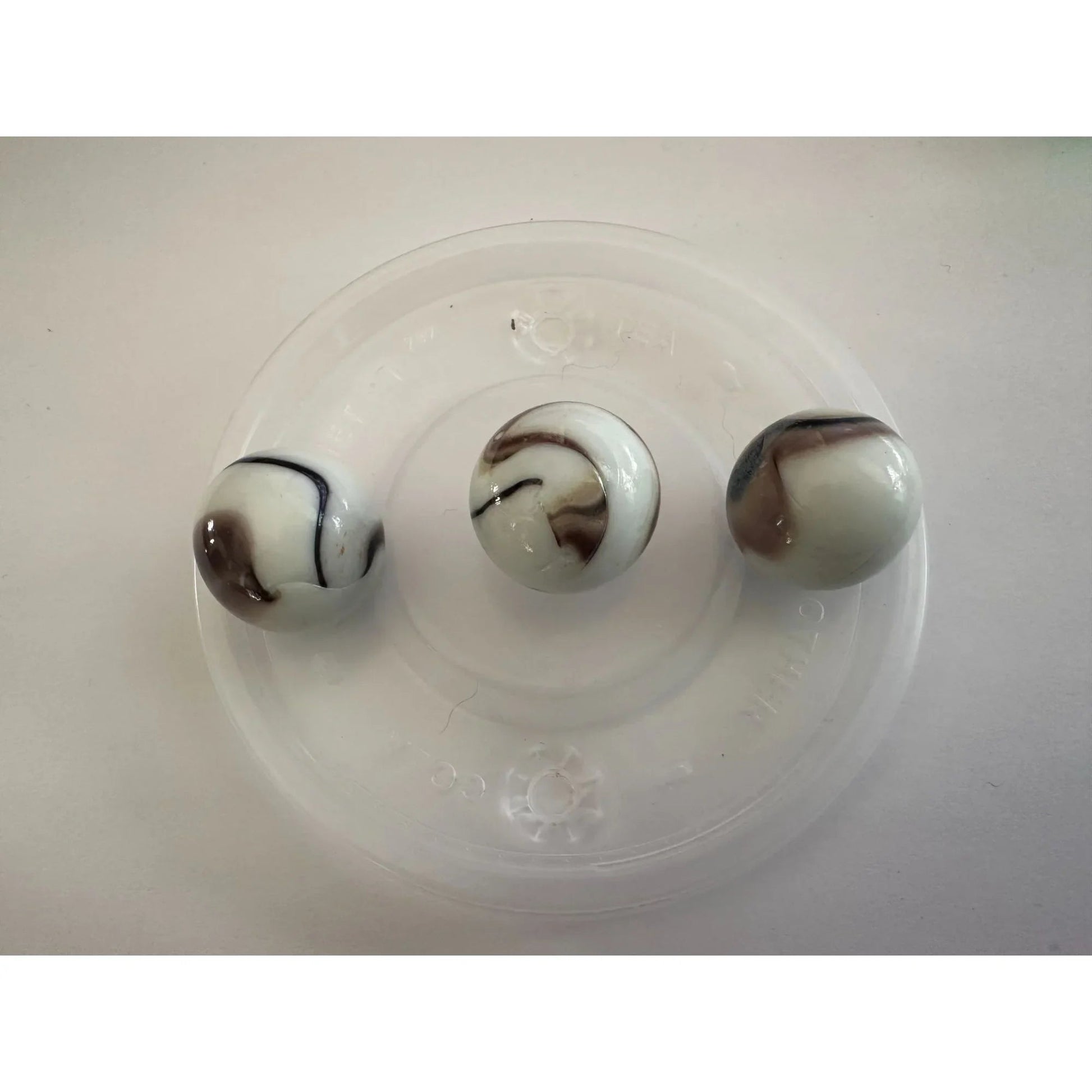 Vintage Shiny White Large Glass Shooter Marbles (3) With Brown Swirls - A+ Stuff - Collectibles - A+ Stuff