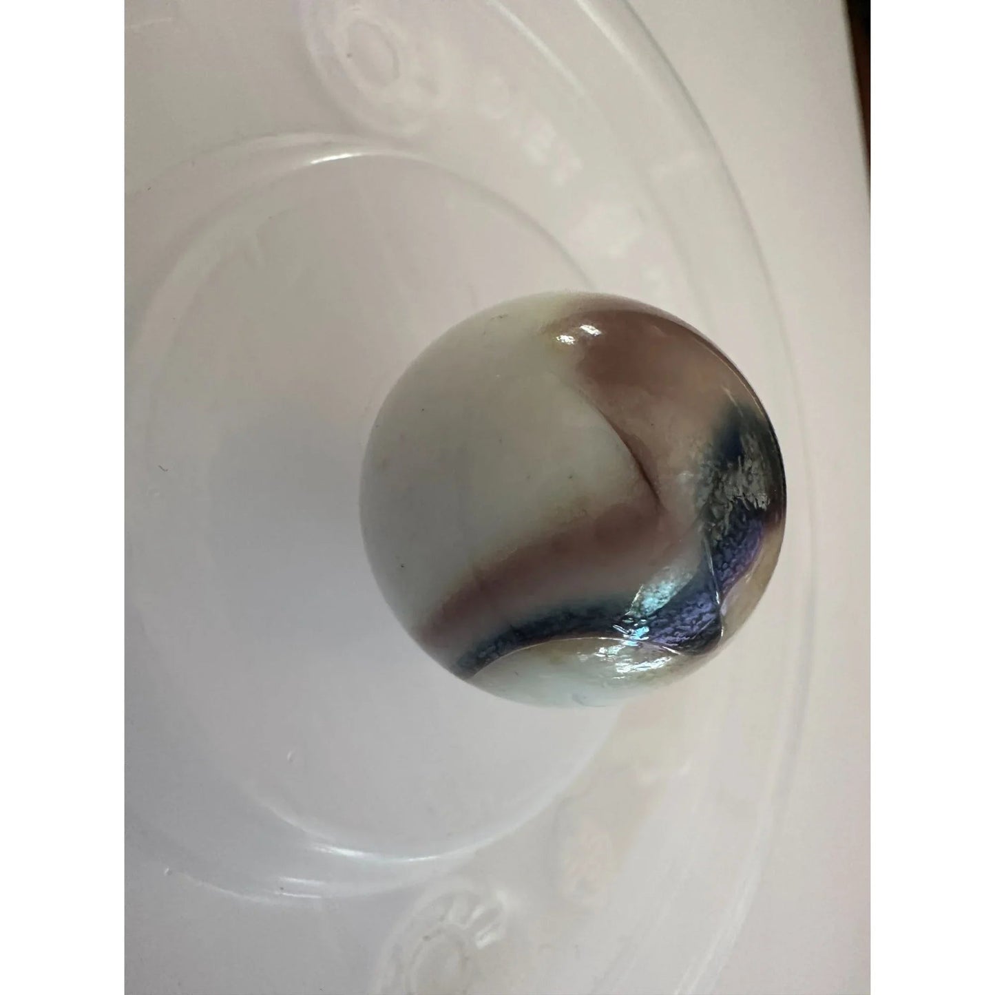 Vintage Shiny White Large Glass Shooter Marbles (3) With Brown Swirls - A+ Stuff - Collectibles - A+ Stuff