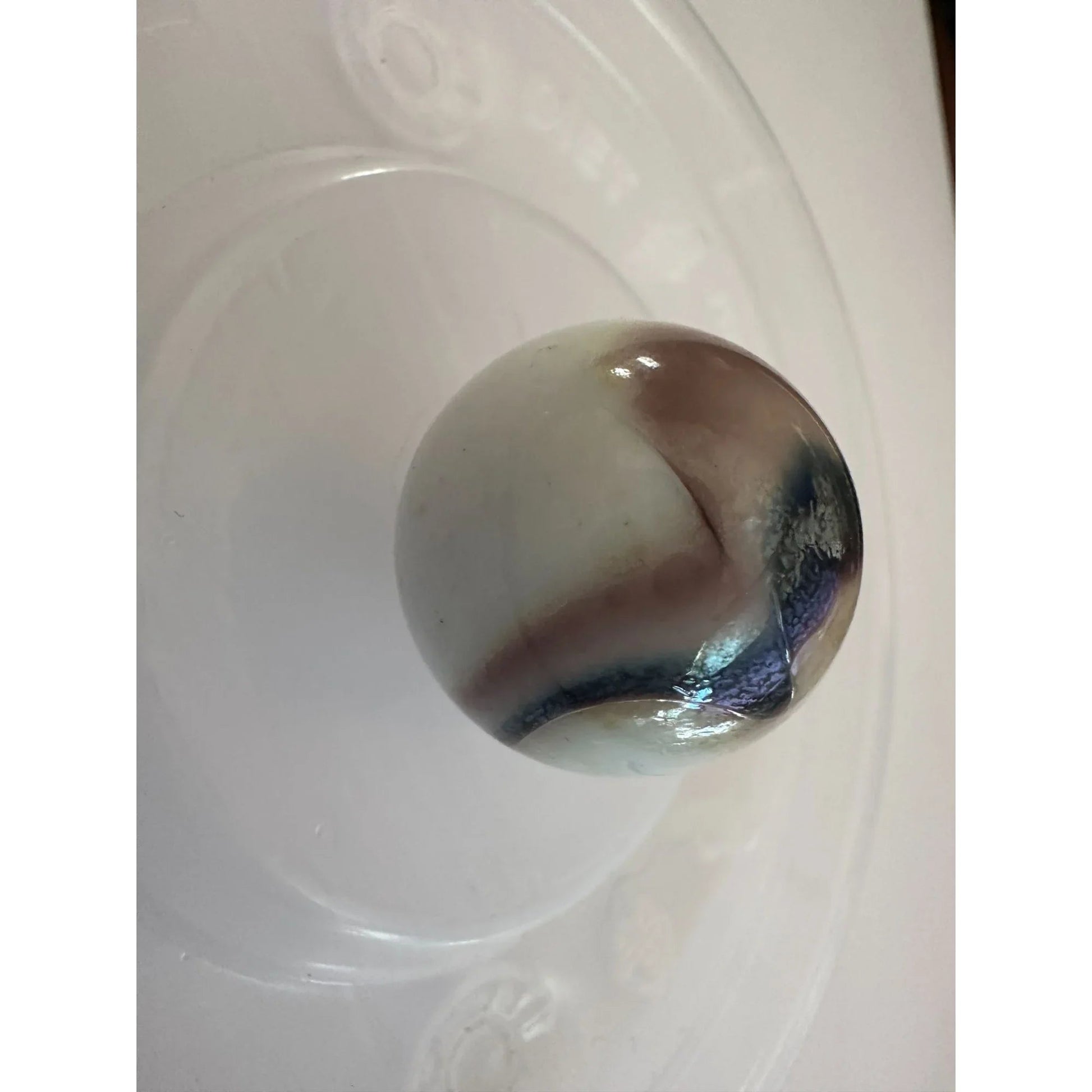 Vintage Shiny White Large Glass Shooter Marbles (3) With Brown Swirls - A+ Stuff - Collectibles - A+ Stuff