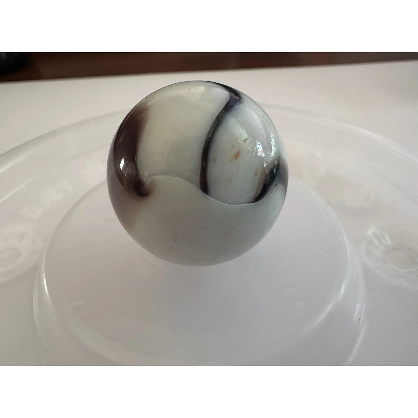 Vintage Shiny White Large Glass Shooter Marbles (3) With Brown Swirls - A+ Stuff - Collectibles - A+ Stuff