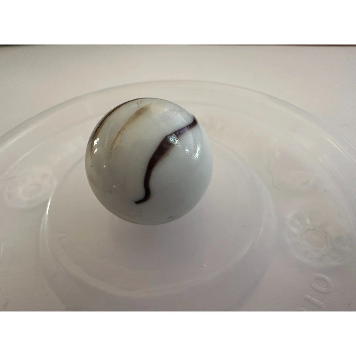 Vintage Shiny White Large Glass Shooter Marbles (3) With Brown Swirls - A+ Stuff - Collectibles - A+ Stuff