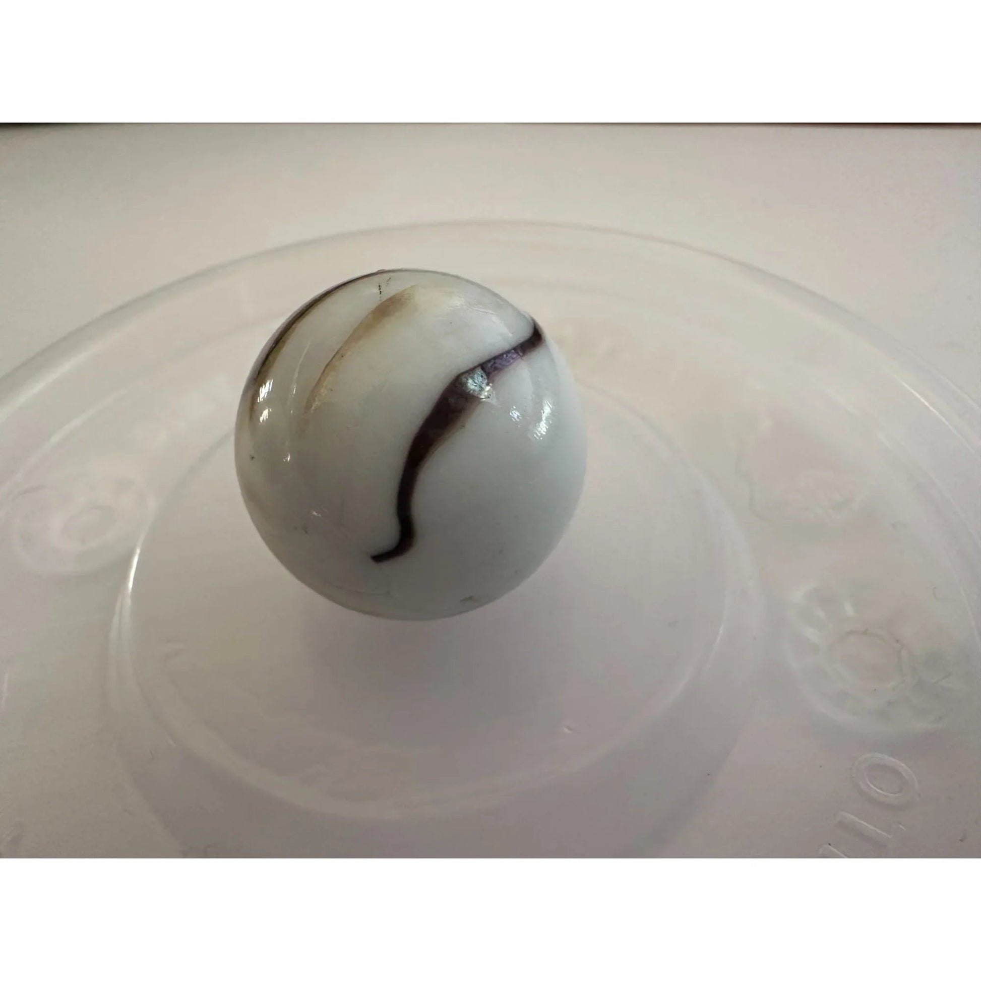 Vintage Shiny White Large Glass Shooter Marbles (3) With Brown Swirls - A+ Stuff - Collectibles - A+ Stuff