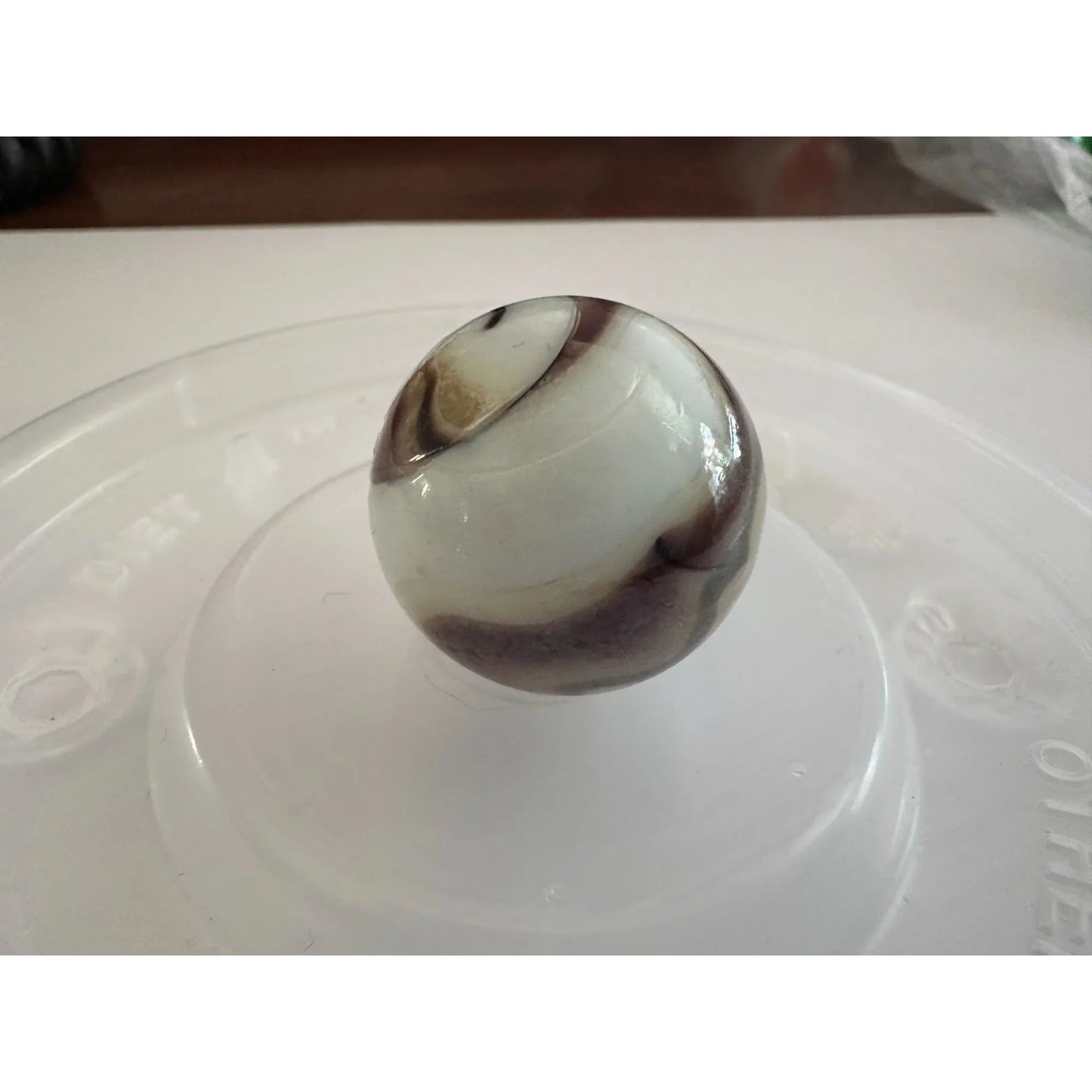 Vintage Shiny White Large Glass Shooter Marbles (3) With Brown Swirls - A+ Stuff - Collectibles - A+ Stuff
