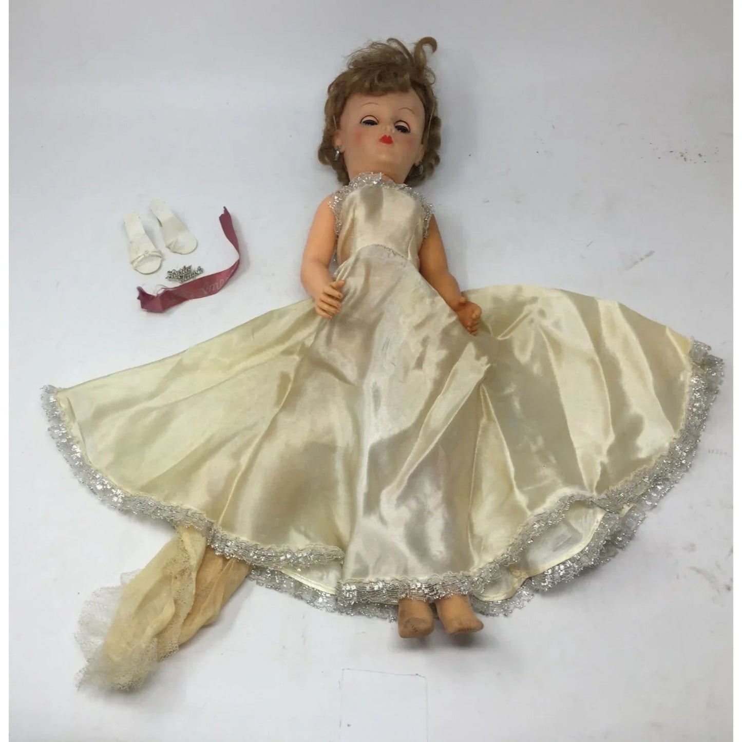Vintage Shirley Temple Doll Wearing White Dress, Red Jacket and White Heels - A+ Stuff - Dolls - A+ Stuff