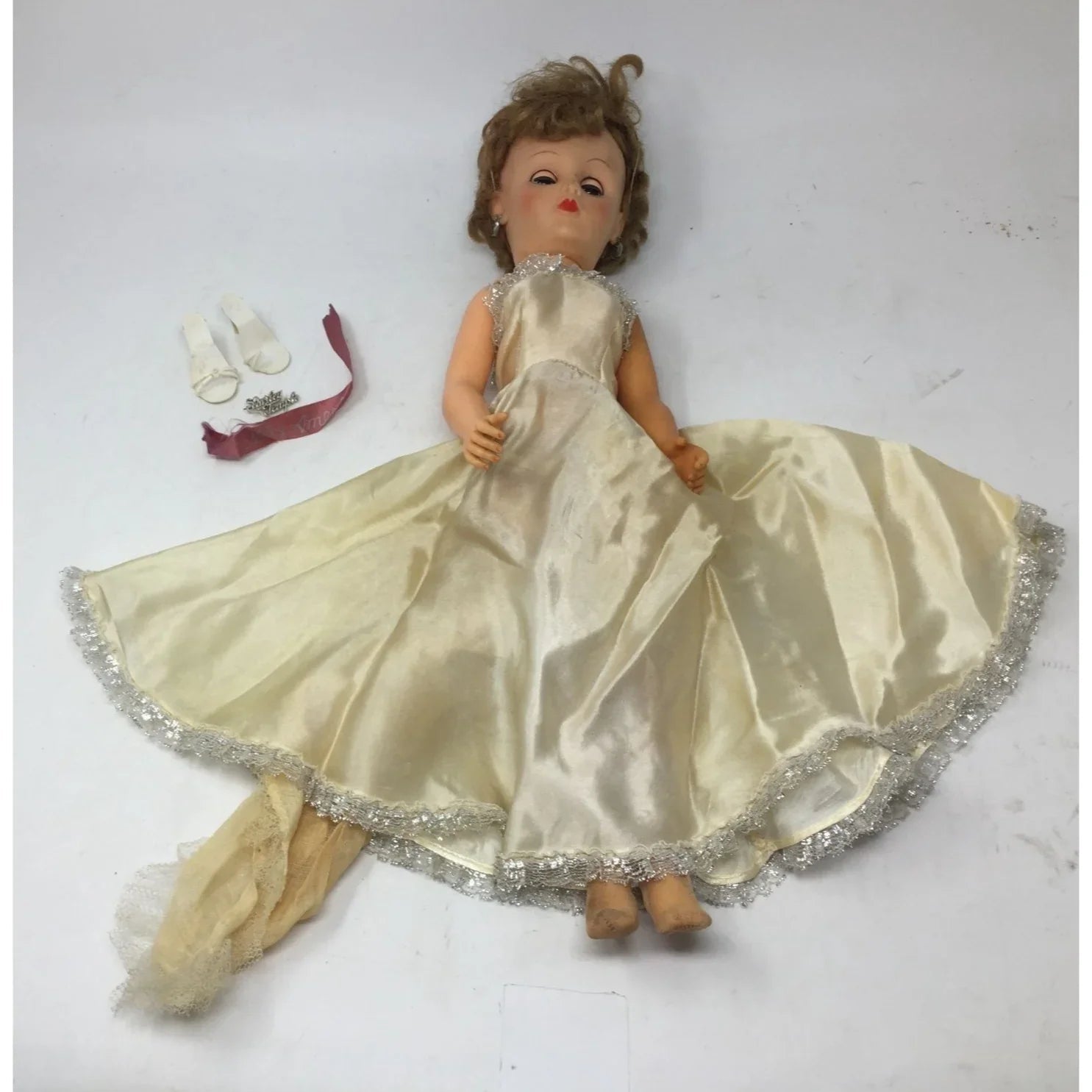 Vintage Shirley Temple Doll Wearing White Dress, Red Jacket and White Heels - A+ Stuff - Dolls - A+ Stuff