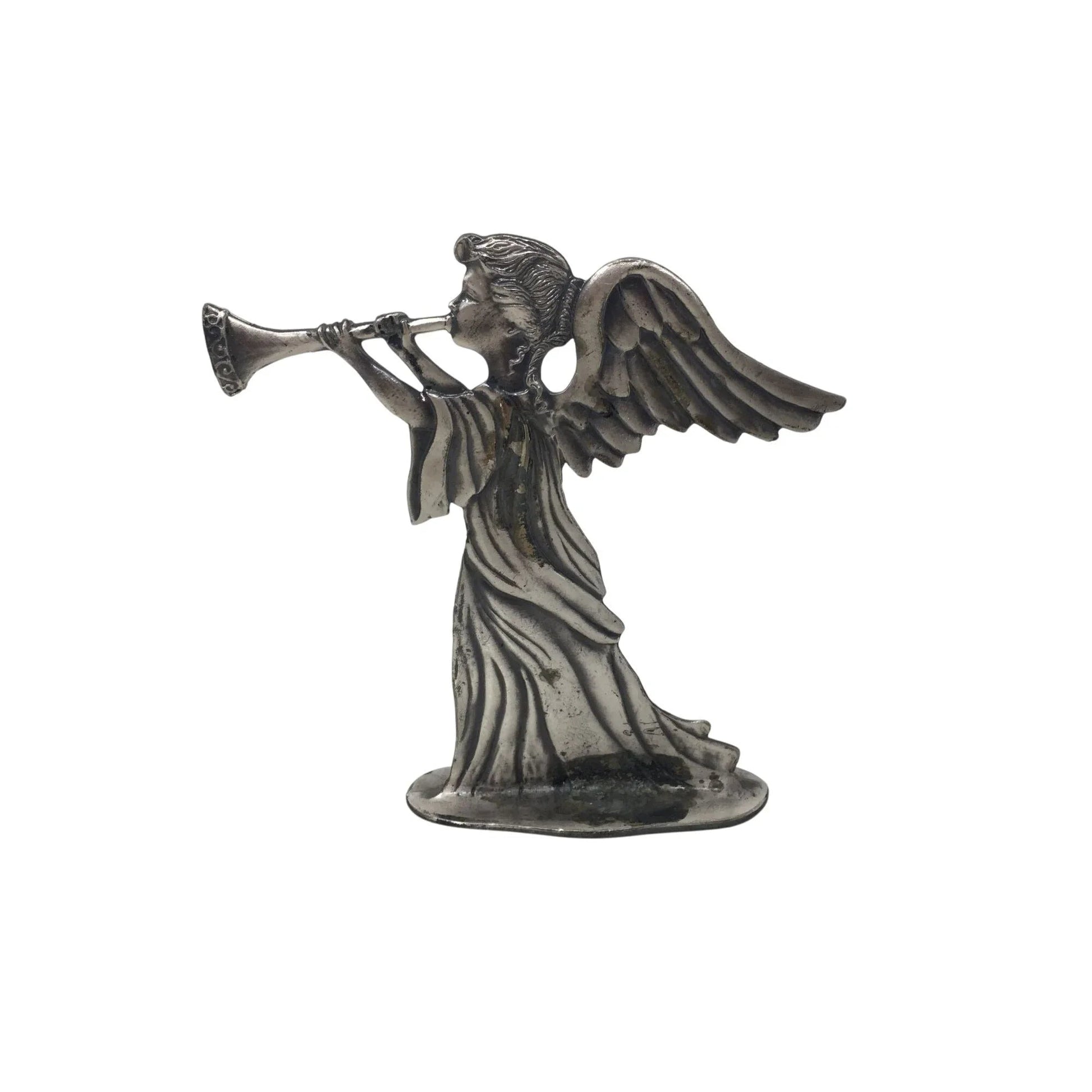 Vintage Silver Angel Playing an Instrument Figurine Paperweight - A+ Stuff - Figurines - A+ Stuff
