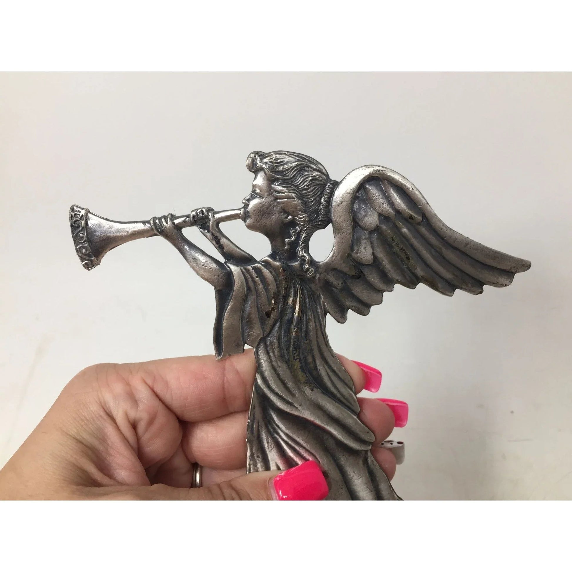 Vintage Silver Angel Playing an Instrument Figurine Paperweight - A+ Stuff - Figurines - A+ Stuff