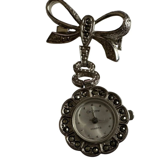 Vintage Silver Tone OnTime Quartz Japan Movt Lapel Brooch Watch - ontime - Brooch - A+ Stuff