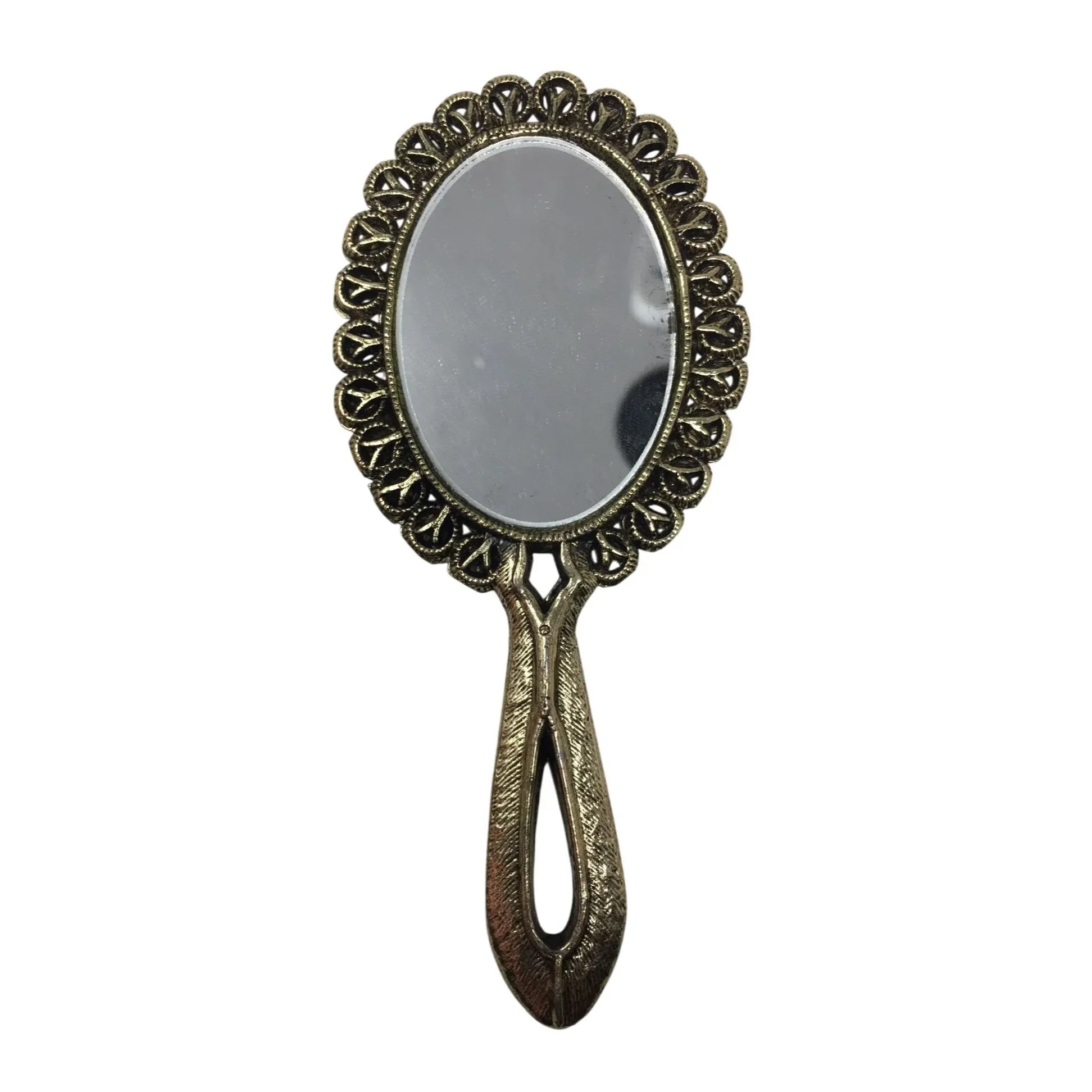 Vintage Silver Toned Hand Held Double Sided Mirror - A+ Stuff - Compact Mirror - A+ Stuff