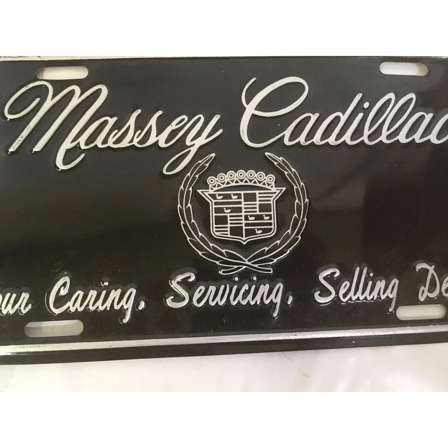 VINTAGE SILVER/BLACK MASSEY CADILLAC LICENSE PLATE - A+ Stuff - Auto Part - A+ Stuff