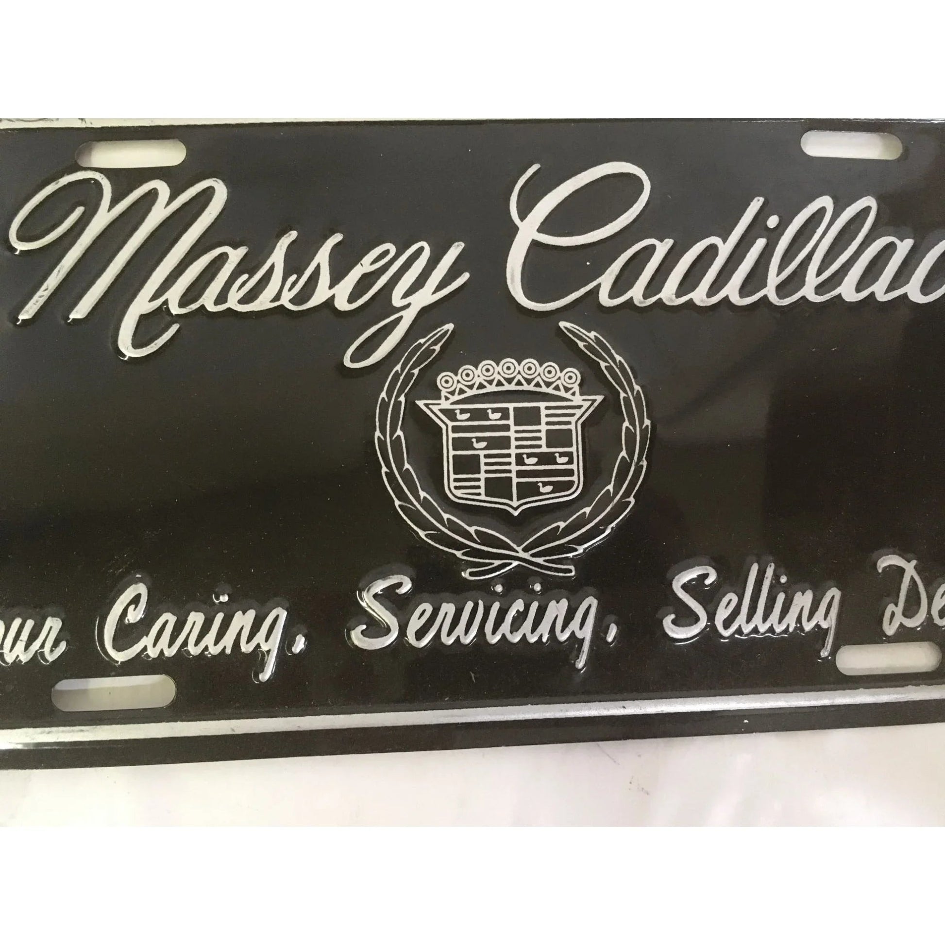 VINTAGE SILVER/BLACK MASSEY CADILLAC LICENSE PLATE - A+ Stuff - Auto Part - A+ Stuff
