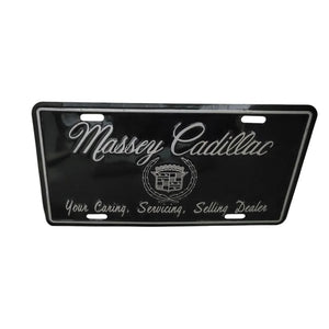 VINTAGE SILVER/BLACK MASSEY CADILLAC LICENSE PLATE