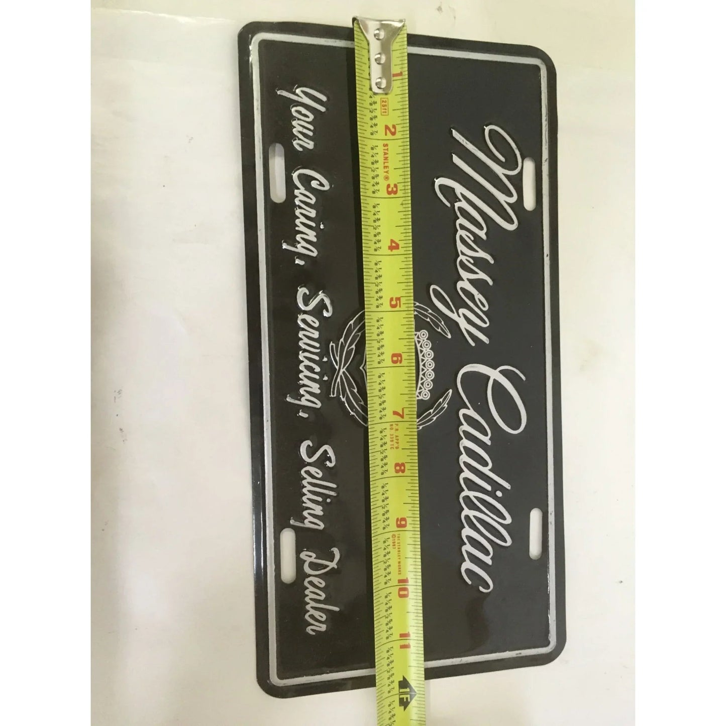 VINTAGE SILVER/BLACK MASSEY CADILLAC LICENSE PLATE - A+ Stuff - Auto Part - A+ Stuff