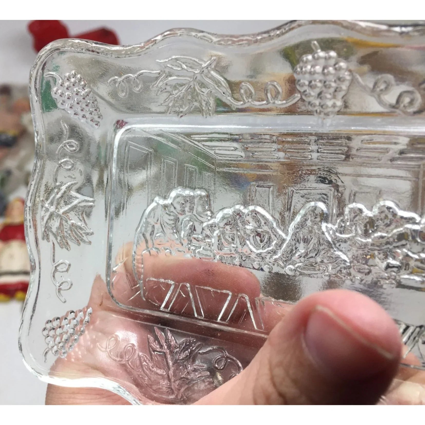 Vintage Small Clear Glass ''The Lord's Last Supper'' Rectangular Butter Dish - A+ Stuff - Glass - A+ Stuff