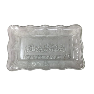 Vintage Small Clear Glass ''The Lord's Last Supper'' Rectangular Butter Dish