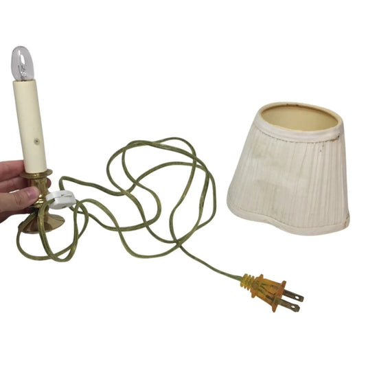 Vintage Small Corded Gold Tone Lamp with Cream Colored Lamp Shade - A+ Stuff - candle lamp light - A+ Stuff
