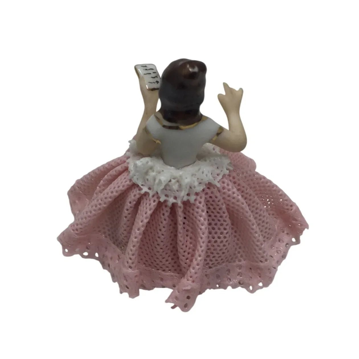 Vintage Small Franz Wittwer Dresden Lace Porcelain Lady In Pink Dress Figurine - A+ Stuff - Figurines - A+ Stuff