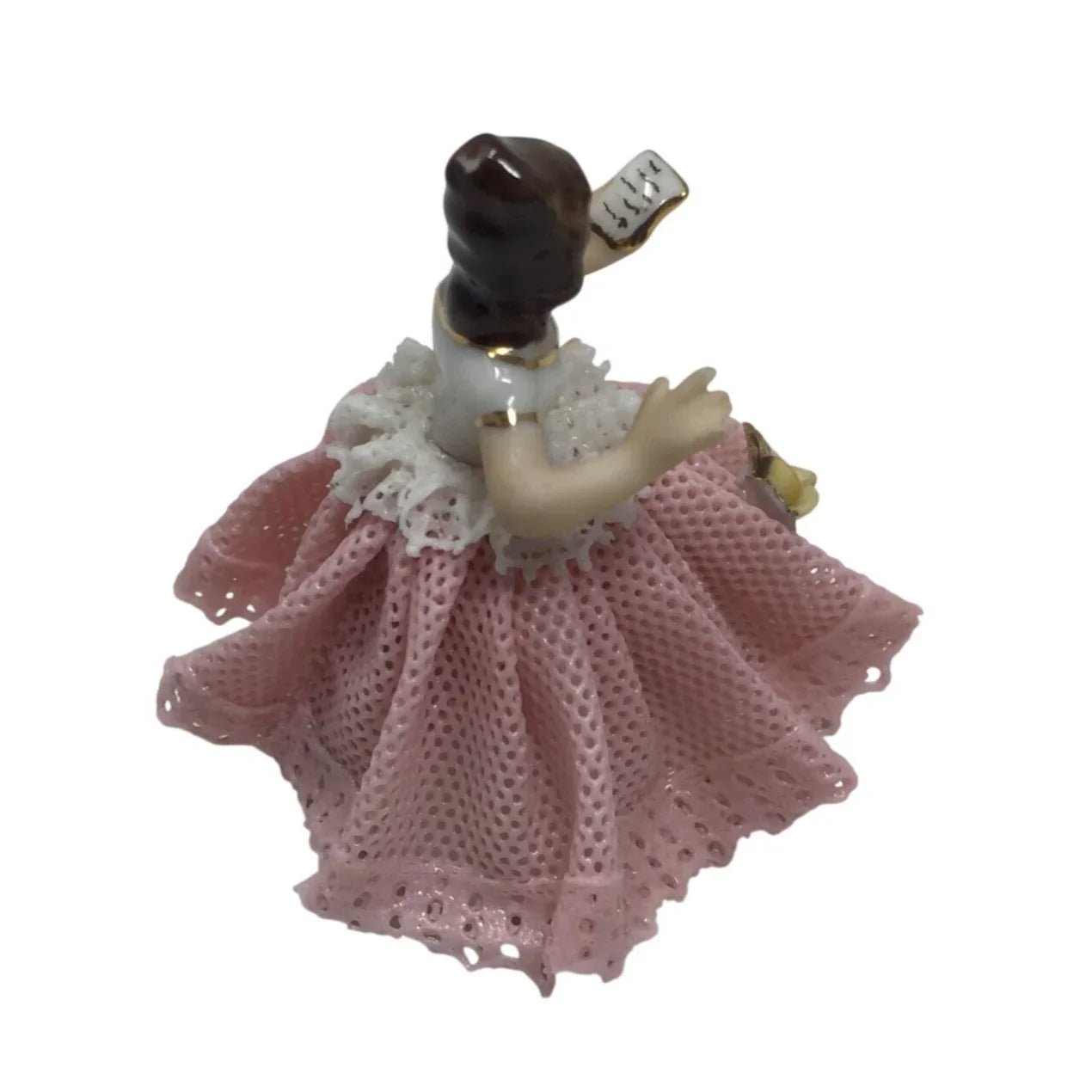 Vintage Small Franz Wittwer Dresden Lace Porcelain Lady In Pink Dress Figurine - A+ Stuff - Figurines - A+ Stuff