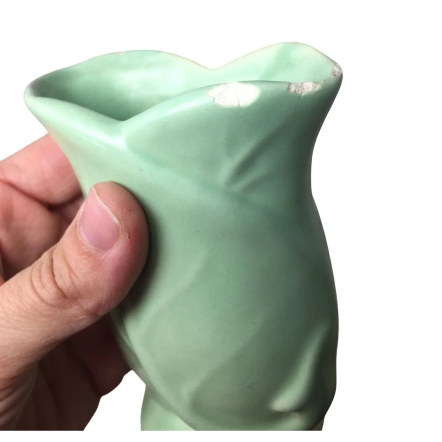 Vintage Small Green Leaf Flower Vase/Planter (Chipping on rim) - A+ Stuff - Vase or Holder - A+ Stuff