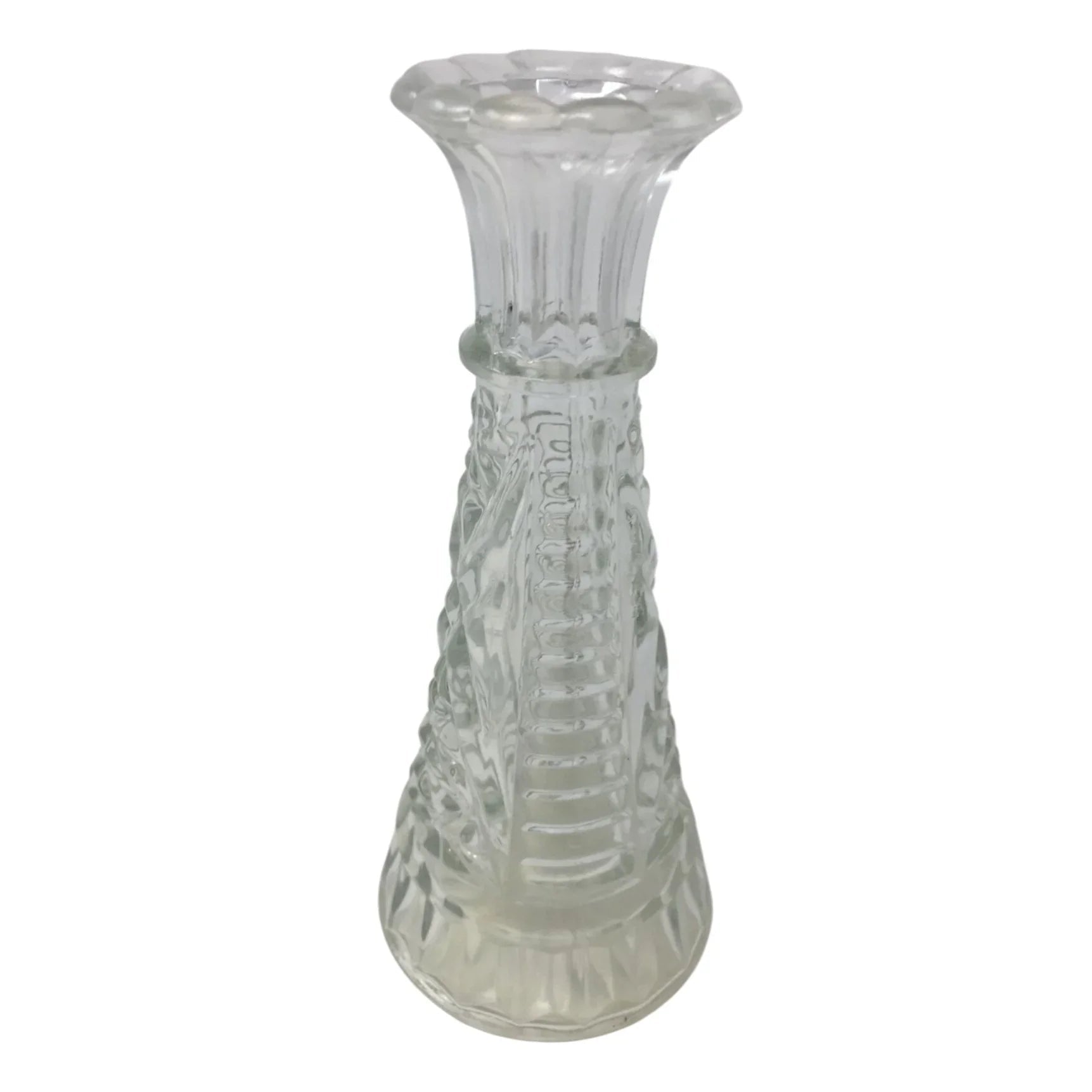 Vintage Small Patterned Clear Glass 6 Inch Vase - A+ Stuff - Vase or Holder - A+ Stuff
