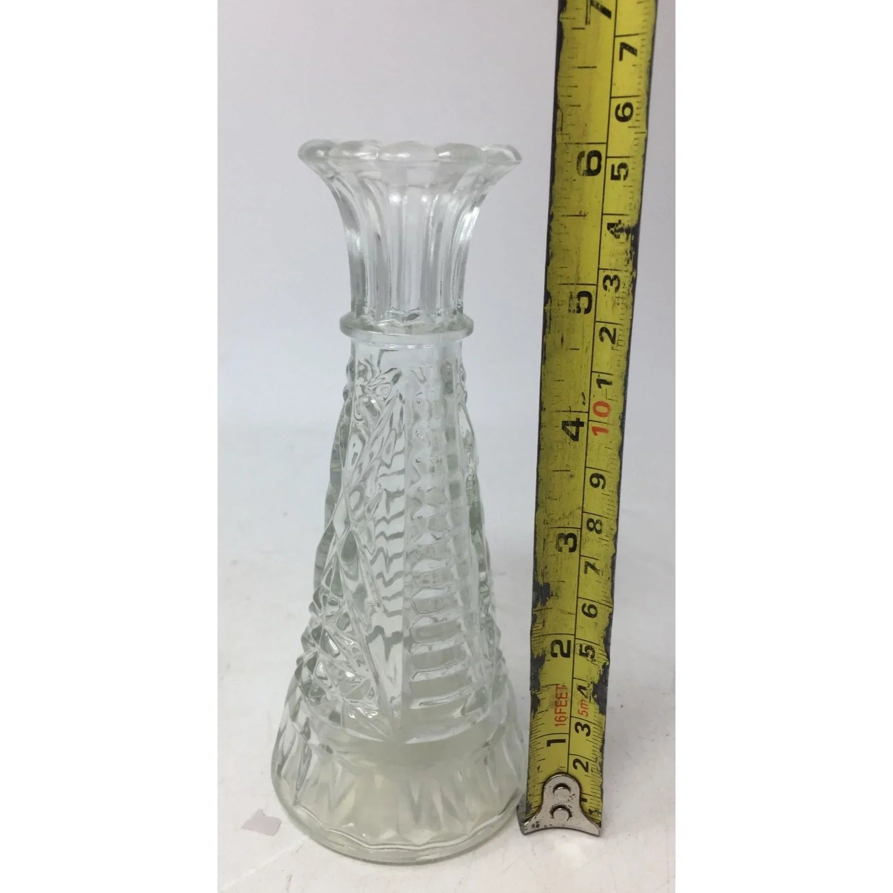 Vintage Small Patterned Clear Glass 6 Inch Vase - A+ Stuff - Vase or Holder - A+ Stuff
