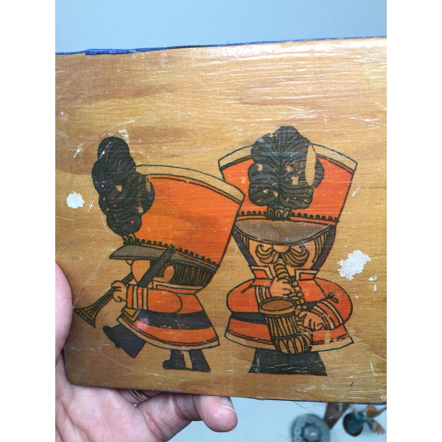 Vintage Square Wooden Piece with Two Soldiers on the front - A+ Stuff - art print - A+ Stuff