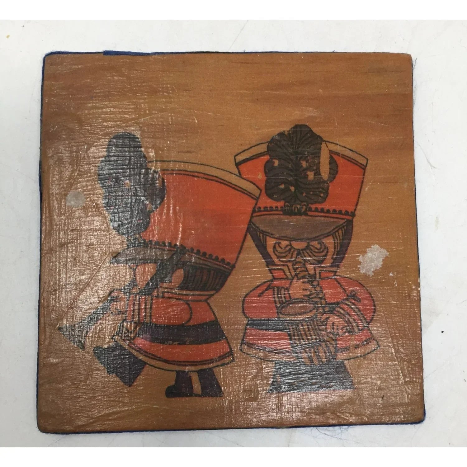 Vintage Square Wooden Piece with Two Soldiers on the front - A+ Stuff - art print - A+ Stuff