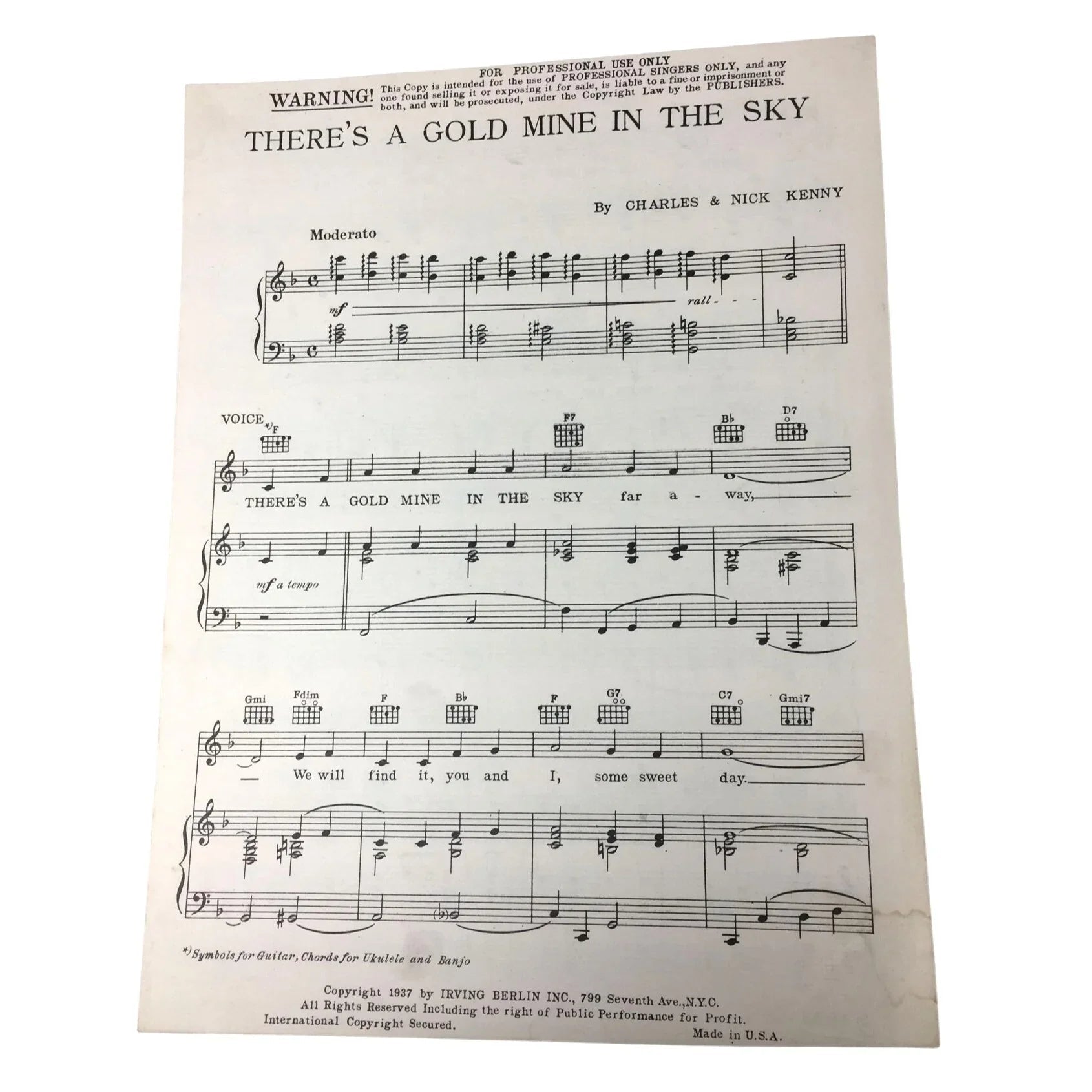Vintage 'There's a Gold Mine in the Sky' Sheet Music - unbranded - Sheet Music - A+ Stuff