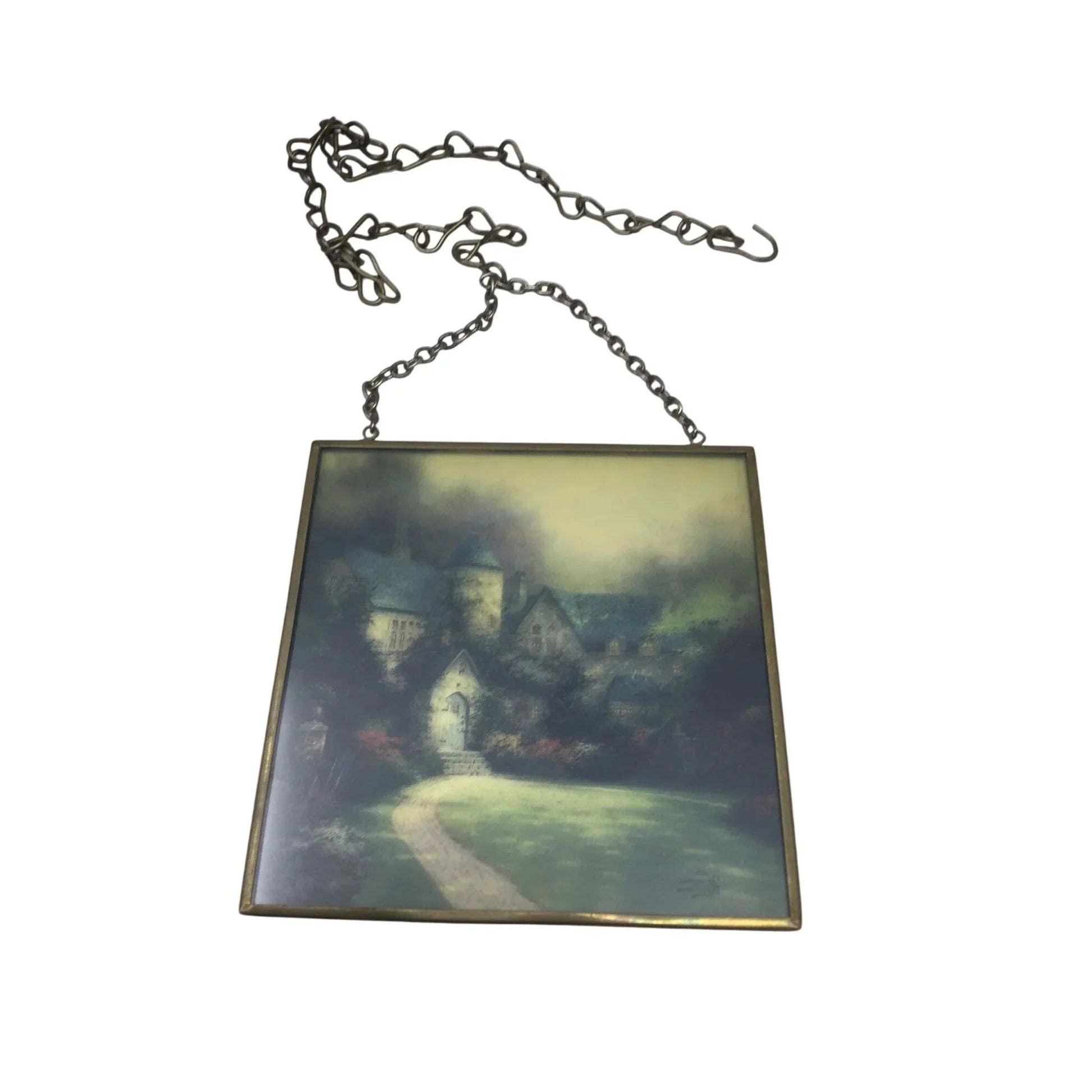 Vintage Thomas Kinkade Landscape/House Glass Wall Hanging Art Print - A+ Stuff