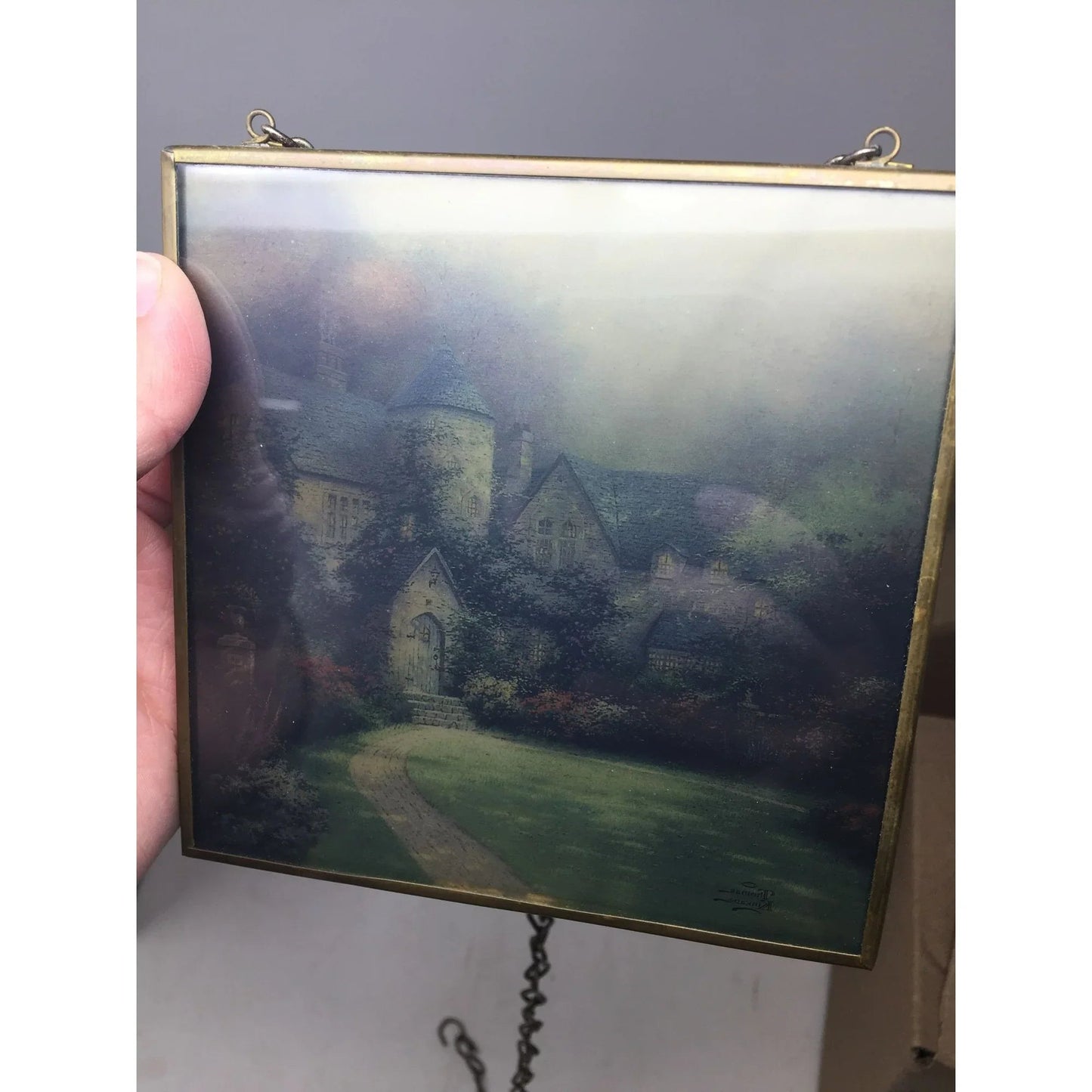 Vintage Thomas Kinkade Landscape/House Glass Wall Hanging Art Print - A+ Stuff